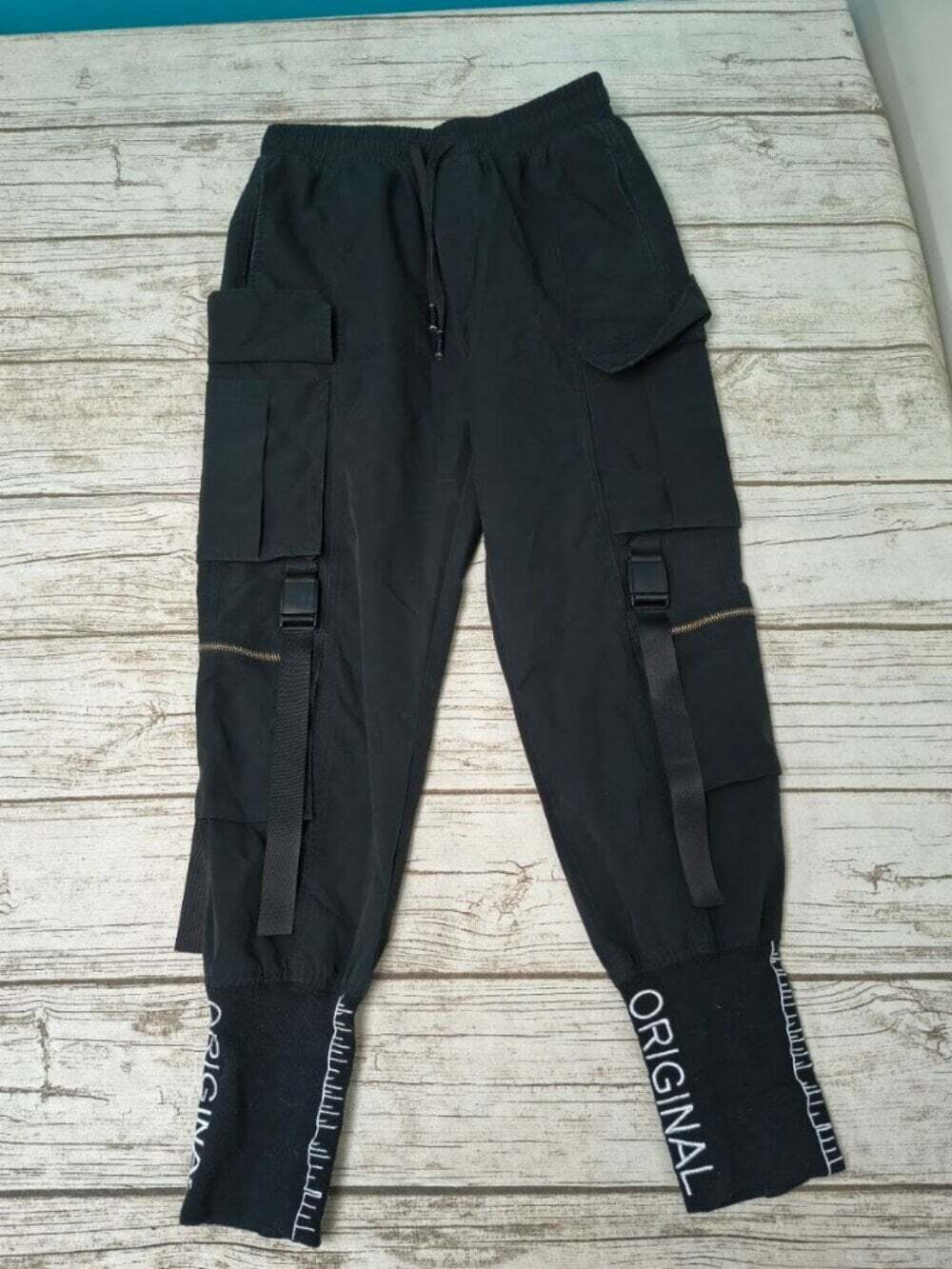 Nevstudio Black Utility Cargo Jogger Pants Buckle Straps Size S
